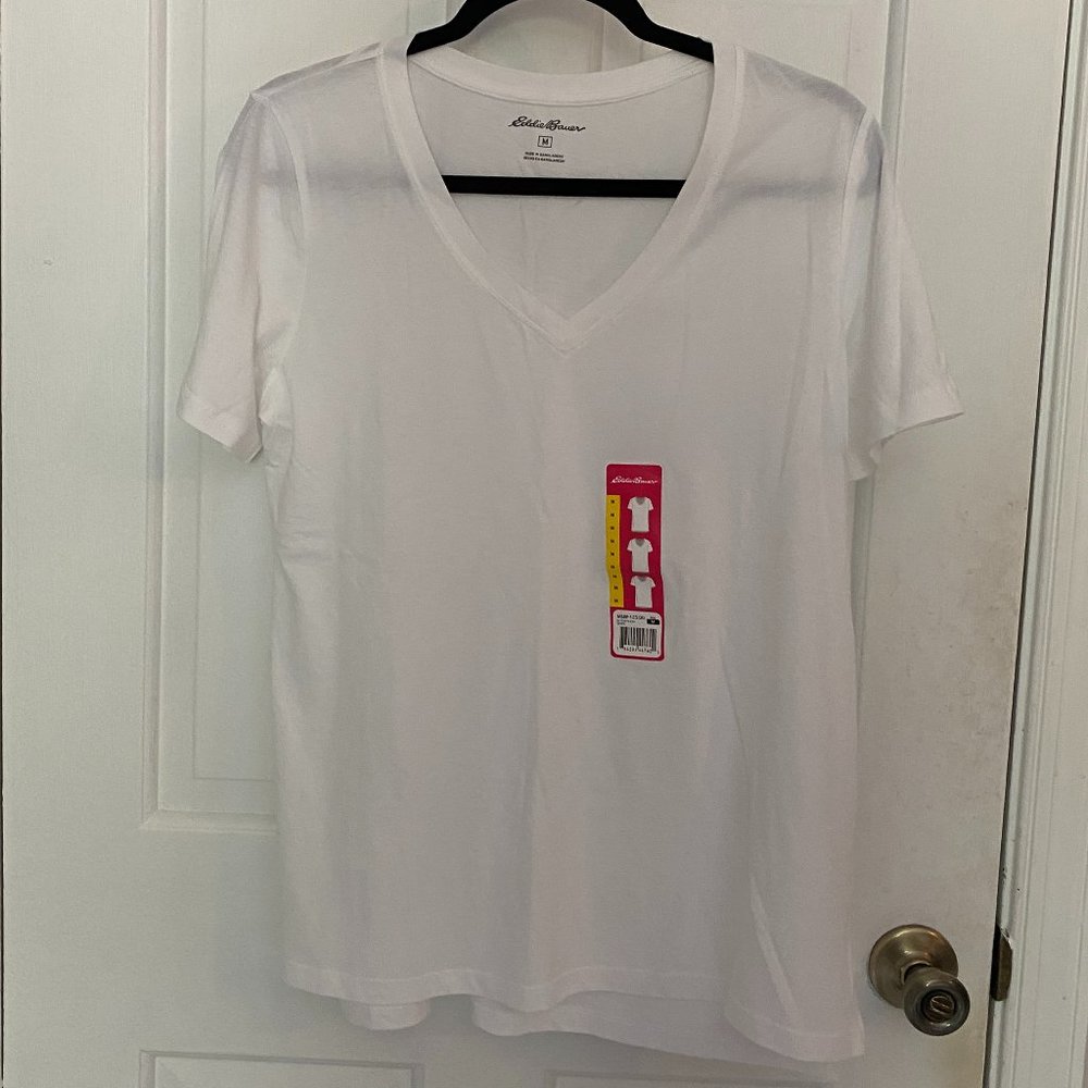 NWT Eddie Bauer White V Neck Tee